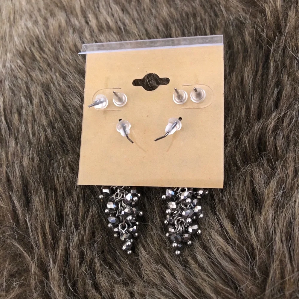 Chrome tone set of 3 pierced earrings